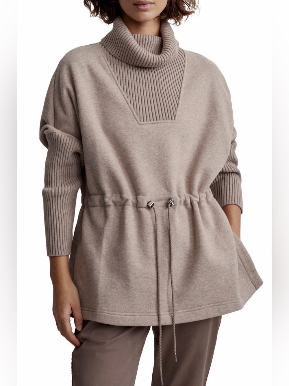 🤍 Varley Cavello Longline Turtleneck Sweatshirt Pullover Medium Taupe 🤍